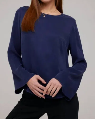BELLA DAHL BELL SLEEVE BUTTON BACK TOP IN BOLD NAVY 