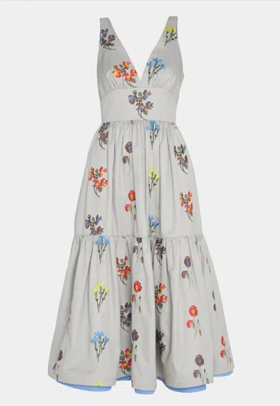 Shop Silvia Tcherassi Women's Dorotea Midi Dress In Khaki Embroidery In Multi