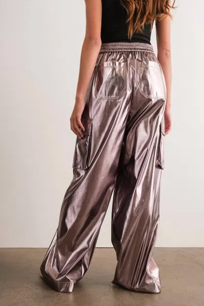 Papermoon Mabel Wide-leg Metallic Cargo Pants In Silver In Silver