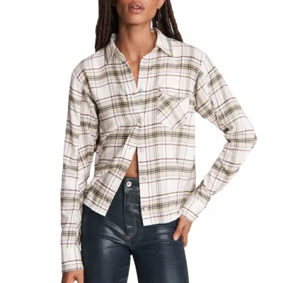 Shop Rag & Bone Jonah Cotton Cropped Plaid Shirt In Beige Multi