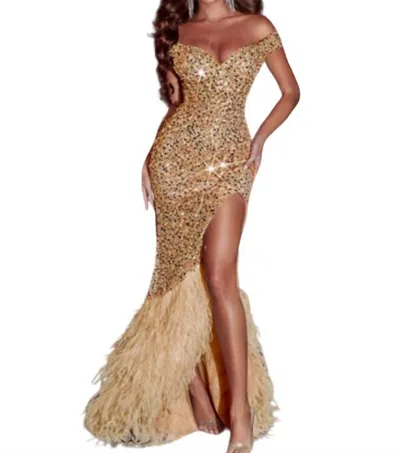 Portia And Scarlett Sequin Feathers In Gold In Gold