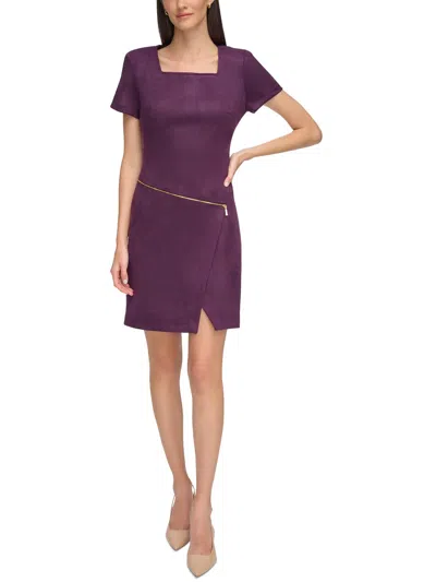 Shop Calvin Klein Petites Womens Faux Suede Mini Sheath Dress In Purple