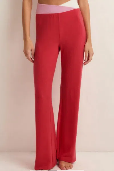 Shop Z Supply Cross Over Flare Pants In Candy Red In Multi