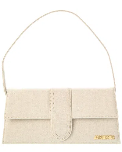 Shop Jacquemus Le Bambino Long Linen Shoulder Bag In White