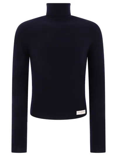 Balmain Logo-patch Ribbed-knit Jumper In Blue