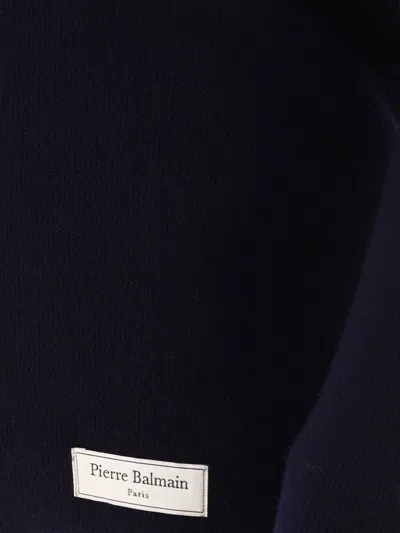 Balmain Logo-patch Ribbed-knit Jumper In Blue