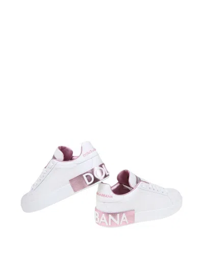 Shop Dolce & Gabbana Portofino Sneakers In Nappa Leather In White/pink