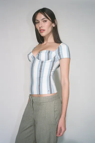 Pf24 Olivia Top In Black And Blue Stripe