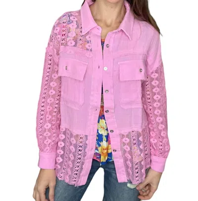 Shop Andree By Unit Lace Accent Long Sleeve Top In Pink