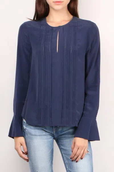 Shop L Agence Simone Pleated Blouse In Navy In Blue