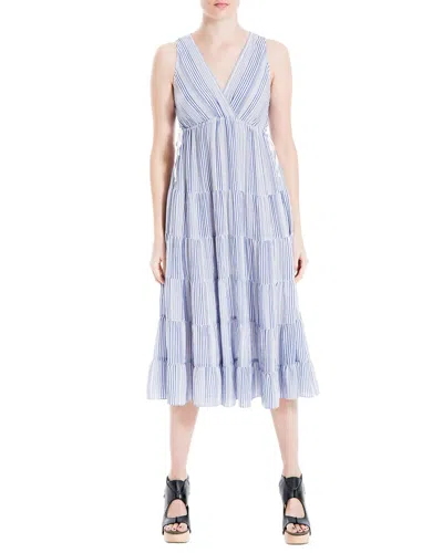 Shop Max Studio Yarn Dye V Neck Tiered Midi Dress In Blue