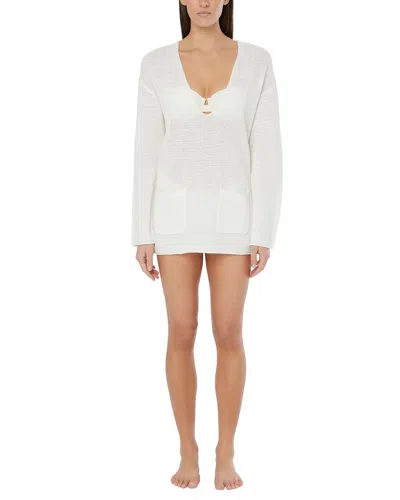 Shop Onia Linen Knit V-neck Hoodie In White
