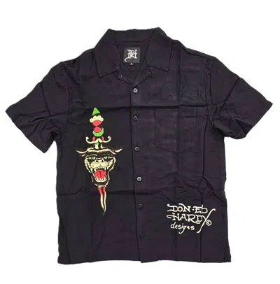 Ed Hardy Men's Lks Skull Short Sleeve Camp Shirt In Black In Black