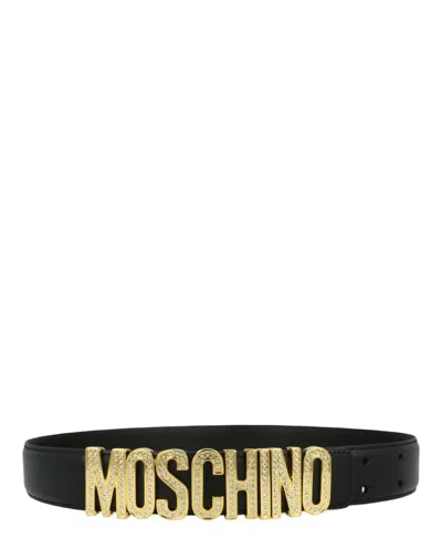 Shop Moschino Crystal Embellished Logo Lettering In Black
