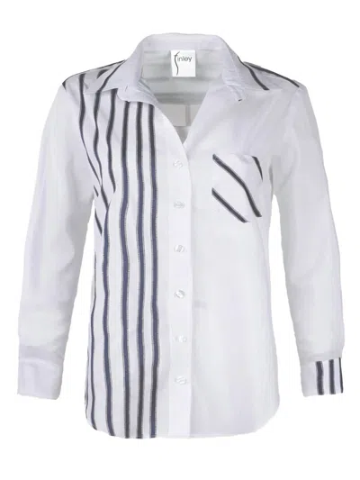 Shop Finley Alex Ribbon Stripe Shirt In Navy/white