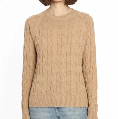 Shop Minnie Rose Cotton Cable Crew Sweater In Brown Sugar