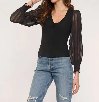 Shop Heartloom Cosmo Rib Shirred Sleeve Longsleeve Top In Black