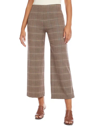 Karen Kane Womens Plaid High Waist Cropped Pants In Brown