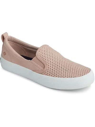 Shop Sperry Crest Womens Faux Suede Perforated Slip-on Sneakers In Beige