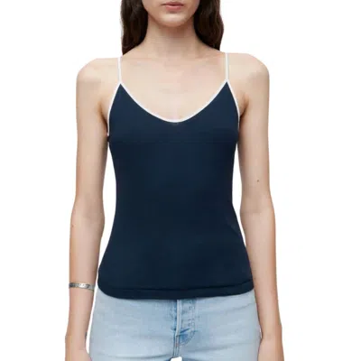 Re/done 90's Spaghetti Strap Tank Top In Vintage Ivory With Sienna In Blue