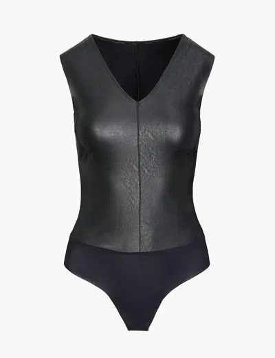 Shop Commando Faux Leather V-neck Bodysuit In Black