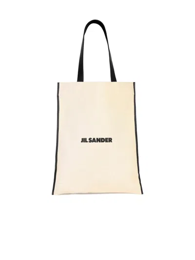 Shop Jil Sander Beige Canvas Shopping Bag