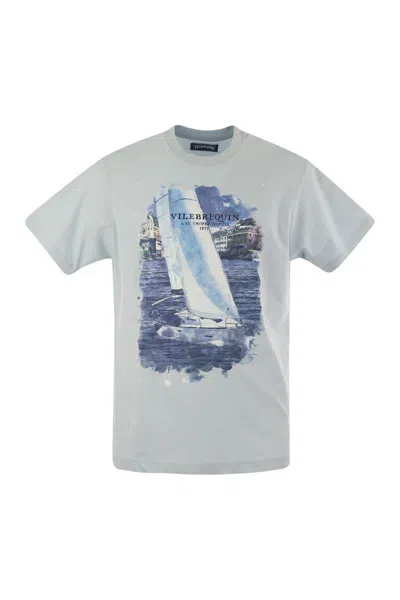 Shop Vilebrequin Cotton T-shirt With Frontal Print In Blue