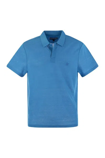 Shop Vilebrequin Short-sleeved Linen Polo Shirt In Blue