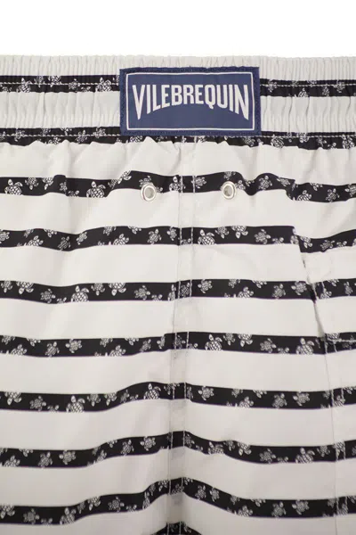 Shop Vilebrequin Striped And Patterned Beach Shorts In White/blue