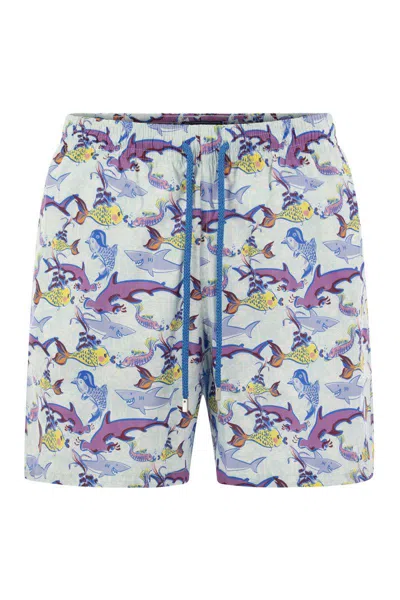 Shop Vilebrequin Ultralight, Foldable Beach Shorts With Print In Blue