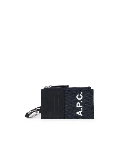 Shop Apc A.p.c. 'axelle' Card Holder In Navy Fabric Man In Blue