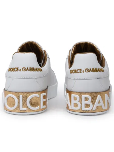 Shop Dolce & Gabbana White And Gold Leather Portofino Sneakers Woman