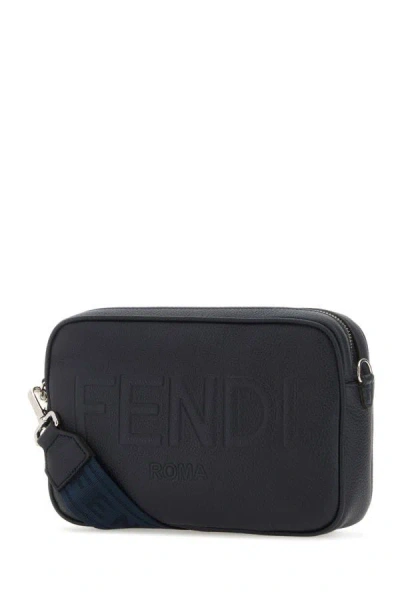Shop Fendi Man Navy Blue Leather Camera Case Crossbody Bag