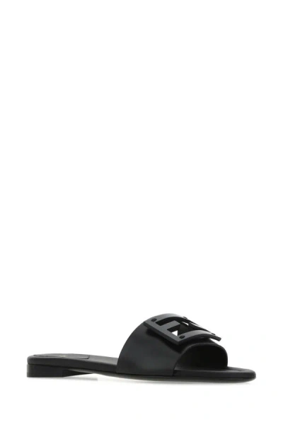 Shop Fendi Woman Black Leather Signature Slippers