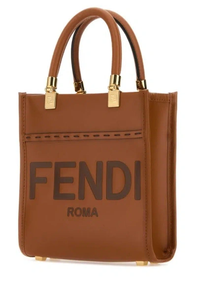 Shop Fendi Woman Caramel Leather Mini Sunshine Handbag In Brown
