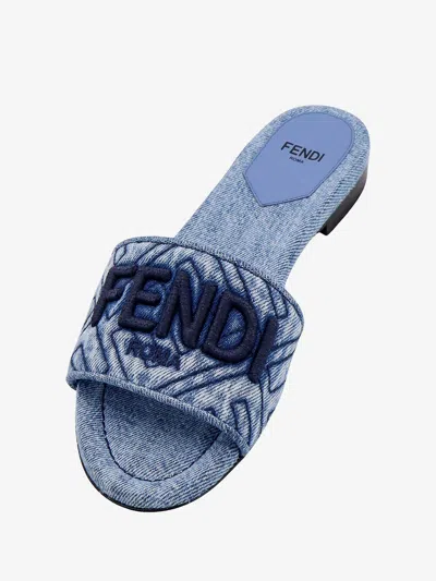 Shop Fendi Woman Signature Woman Blue Sandals
