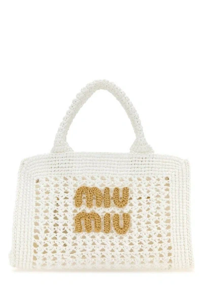 Shop Miu Miu Woman White Crochet Handbag