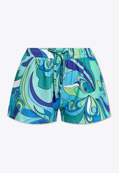 Shop Moschino Abstract Print Mini Shorts In Blue