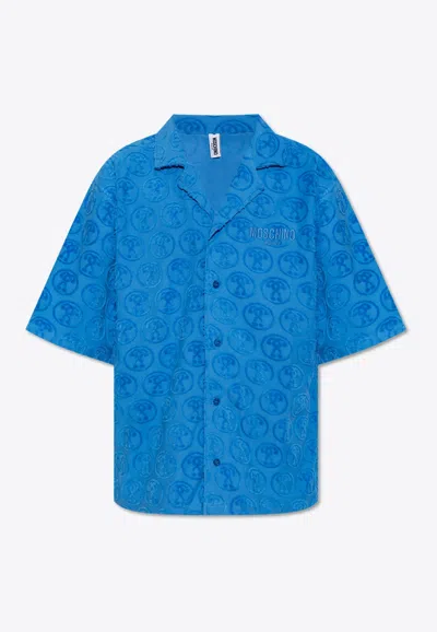 Shop Moschino All-over Jacquard Short-sleeved Shirt In Blue