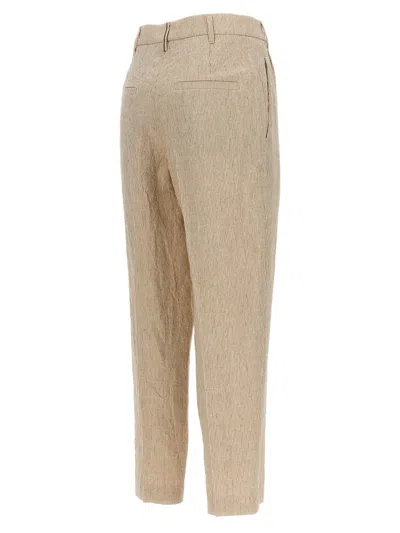 Shop Brunello Cucinelli Striped Pleated Pants In Beige