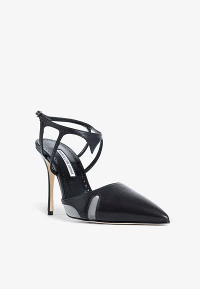 Manolo Blahnik Arcadia 105 Mesh And Leather Pumps In Black