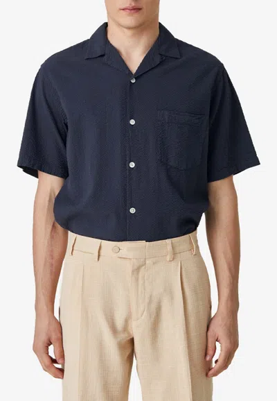 Shop Portuguese Flannel Atlantico Short-sleeved Shirt In Navy