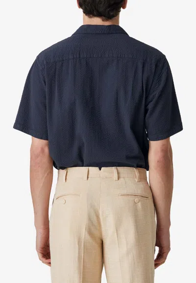 Shop Portuguese Flannel Atlantico Short-sleeved Shirt In Navy