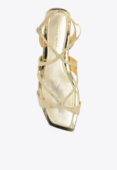 Jimmy Choo Ayla Flat Leather Sandals In Gold