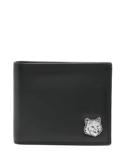 Shop Maison Kitsuné Fox Head Bifold Wallet Accessories In P199 Black