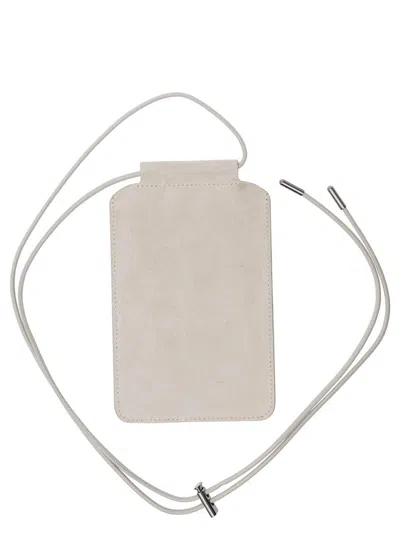 Shop Brunello Cucinelli White Phone-holder With Shiny Trim And Logo In Suede Woman