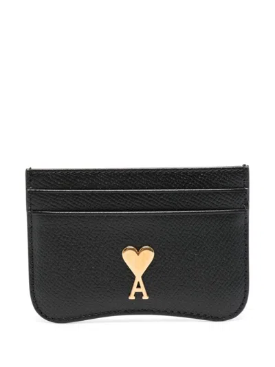 Shop Ami Alexandre Mattiussi Ami Paris Paris Paris Card Holder In Black/vibrated Brass