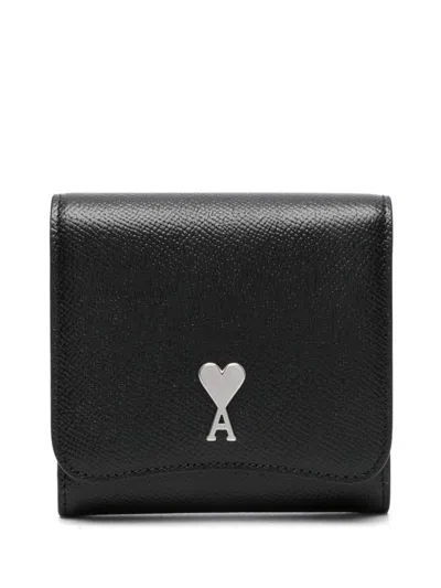 Shop Ami Alexandre Mattiussi Ami Paris Paris Paris Leather Wallet In Noir/argent Vibre