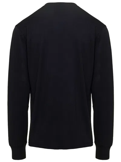 Shop Tom Ford Black Long Sleeve Top With Logo Embroidery In Cotton Blend Man