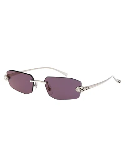 Shop Cartier Sunglasses In 004 Silver Silver Violet